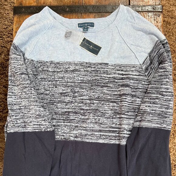 Karen Scott Women 100% Cotton Knit Sweater Color Block Size 3X Long Sleeve NWT - Picture 1 of 5